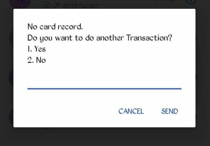 no card transaction message