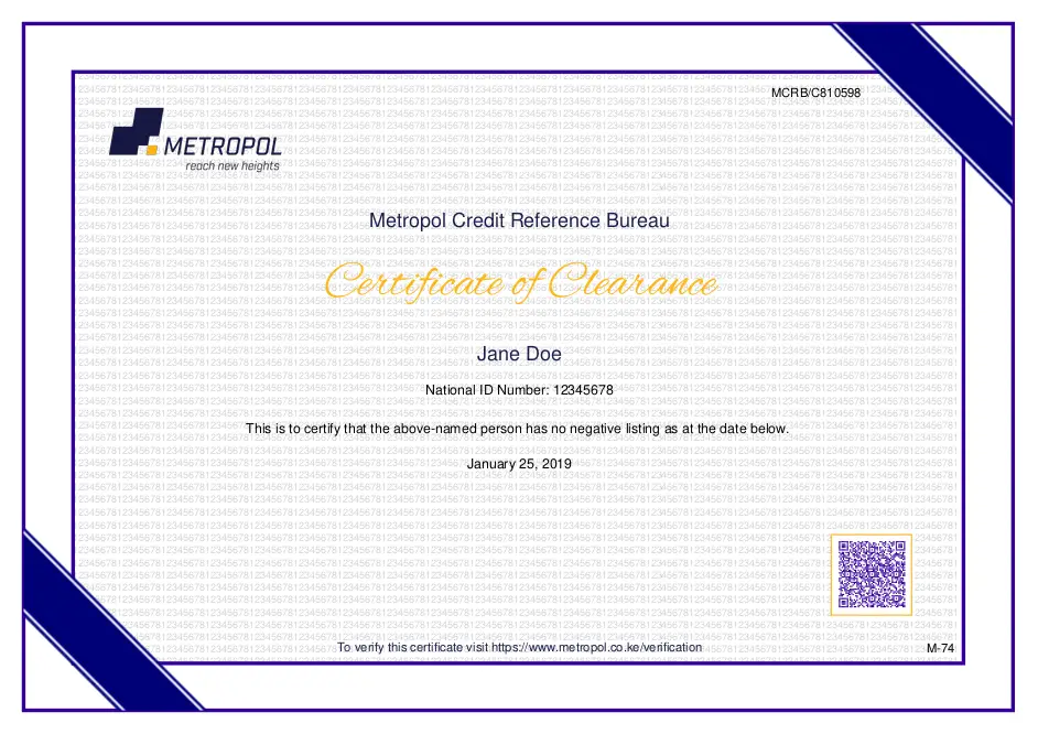 metropol sample certificate of clearance